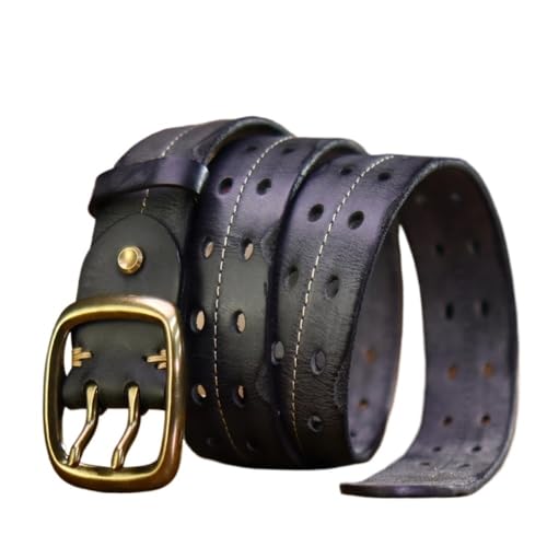 Svincoter 3,8 cm Retro Distressed Massivkupfer Schnalle Aushöhlen Echtleder Handgefertigter Stichgürtel(110cm_Black) von Svincoter