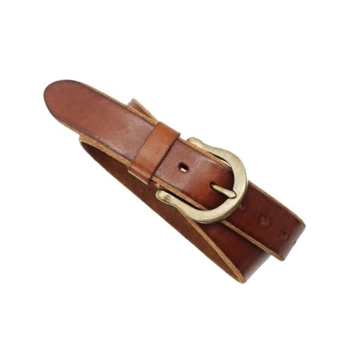 Svincoter 3,8 cm Vintage-Gürtel aus echtem Leder for Herren, Kupferschnalle, Jeans, Freizeitgürtel(115cm_Light Brown) von Svincoter