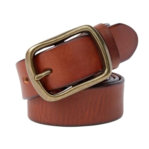 Svincoter 3,8 cm Vintage Handgemachter Ledergürtel for Herren Mit Kupferschnalle Lässiger Jeansgürtel(115CM_Red Brown) von Svincoter