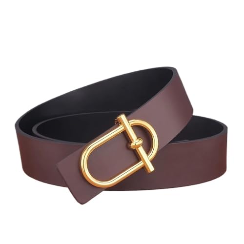 Svincoter 3,8 cm breite Herren-Gürtel aus echtem Leder for lässige Jeans mit Goldener Schiebeschnalle(115CM_Coffee Golden Buckle) von Svincoter