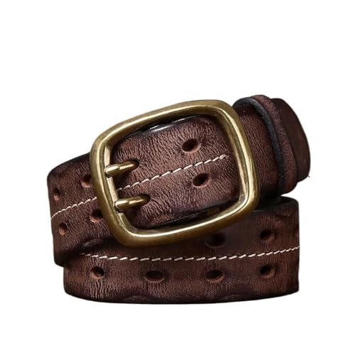 Svincoter 3,8 cm breiter, zweireihiger Vintage-Gürtel aus Rindsleder for Herren, handgefertigt, strapazierfähig(100cm_Brown) von Svincoter