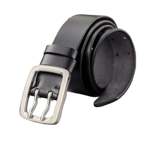 Svincoter 3,8 cm breiter und Dicker Ledergürtel aus Edelstahl mit Doppeldornschließe(105CM_Black) von Svincoter