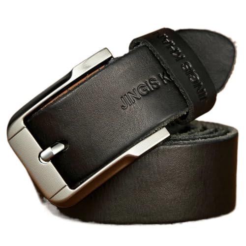 Svincoter 3,8 cm männer handgemachte echtes Leder Nadel Schnalle Casual Retro Denim Gürtel(125cm_Black) von Svincoter