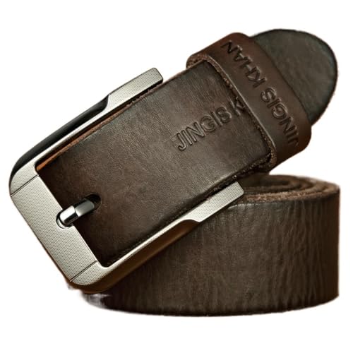 Svincoter 3,8 cm männer handgemachte echtes Leder Nadel Schnalle Casual Retro Denim Gürtel(130cm_Coffee) von Svincoter