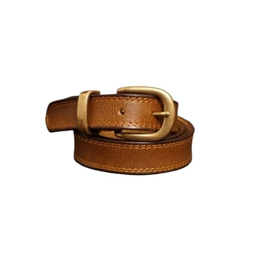 Svincoter 3CM Vielseitiger Damen-Jeansgürtel aus echtem Leder mit massiver Messingschnalle, Retro-Unisex(100cm_Camel) von Svincoter
