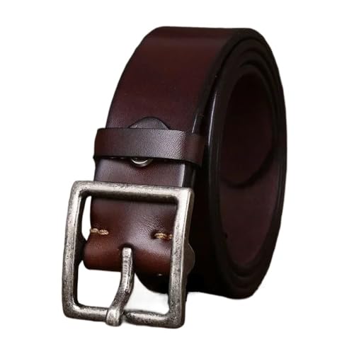 Svincoter 4,3 cm breiter und Dicker Jeansgürtel aus reinem Rindsleder mit Kupferschnalle for Männer(105CM_Brown) von Svincoter