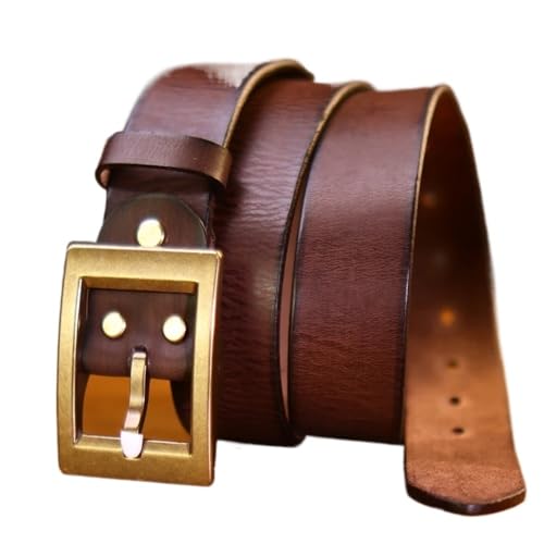Svincoter Herren Gürtel aus echtem Leder mit Dicker Messingschnalle, Unisex, Retro-Stil, lässig, Cargohose(125cm_Coffee) von Svincoter