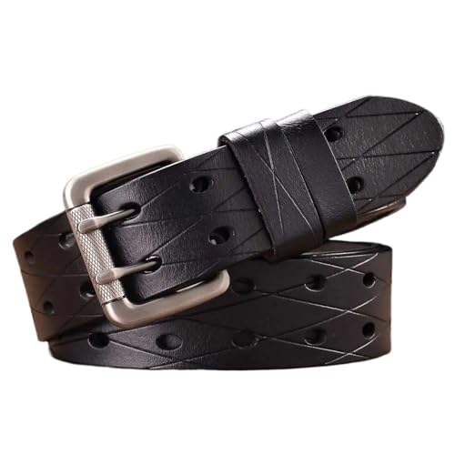 Svincoter Herren Leder Doppel Zinke Klassische Dornschließe Universal Ausgehöhlt Bund Breite: 3,8 cm(115CM_Black) von Svincoter