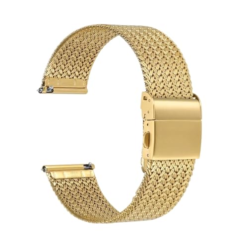 Svincoter Metall-Uhrenarmbänder aus 316L-Edelstahl, 14 mm, 16 mm, 18 mm, 20 mm, 22 mm, gewebtes Mesh-Schnellverschluss-Armband for Damen und Herren (Color : Gold, Size : 16mm) von Svincoter