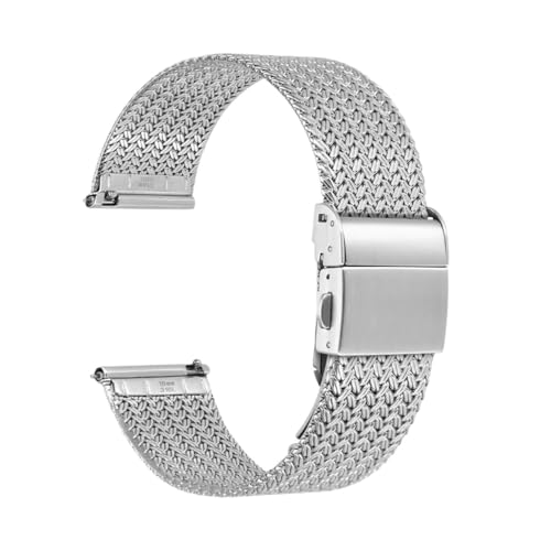 Svincoter Metall-Uhrenarmbänder aus 316L-Edelstahl, 14 mm, 16 mm, 18 mm, 20 mm, 22 mm, gewebtes Mesh-Schnellverschluss-Armband for Damen und Herren (Color : Silver, Size : 16mm) von Svincoter