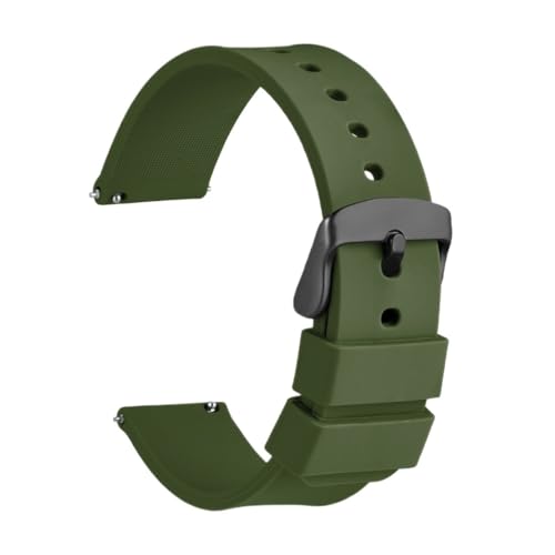 Svincoter Uhrenarmband aus Silikonkautschuk, 14 mm, 16 mm, 18 mm, 19 mm, 20 mm, 21 mm, 22 mm, 24 mm, for Herren und Damen, Ersatzarmband, Schwarz, Blau, Rot (Color : Army Green-Black, Size : 14mm) von Svincoter