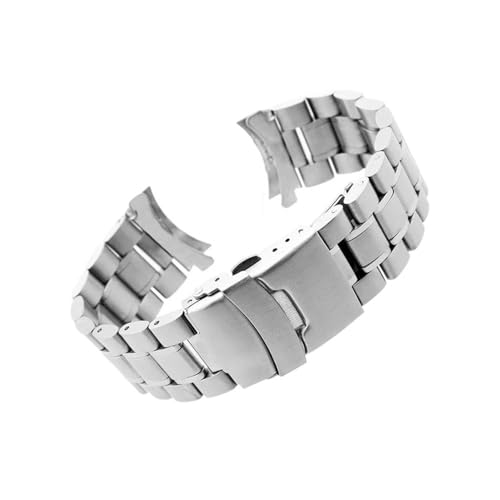Svincoter Uhrenarmband mit gebogenem Ende, 18 mm, 20 mm, 22 mm, 24 mm, Ersatz-Uhrenarmband, Doppelverschluss-Verschluss, Edelstahl-Armband mit Werkzeug (Color : Silver, Size : 20mm) von Svincoter