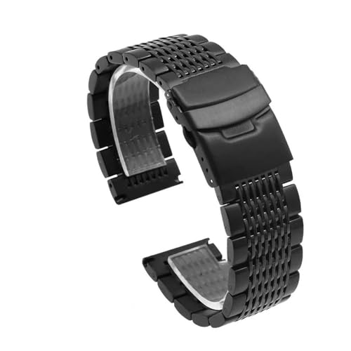 Uhrenarmband aus 316L-Edelstahl, passend for Seiko-Mesh-Armband mit Faltschließe, gebürstetes Armband 18/20/22/24 mm, Uhrenzubehör (Color : Black, Size : 22mm) von Svincoter