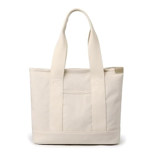 Svnqney Weiß Canvas Tasche Damen Umhängetasche Tote Bag Große Umhängetasche mit mehreren Fächern Reißverschluss und Taschen für Reisen Fitnessstudio Urlaub von Svnqney