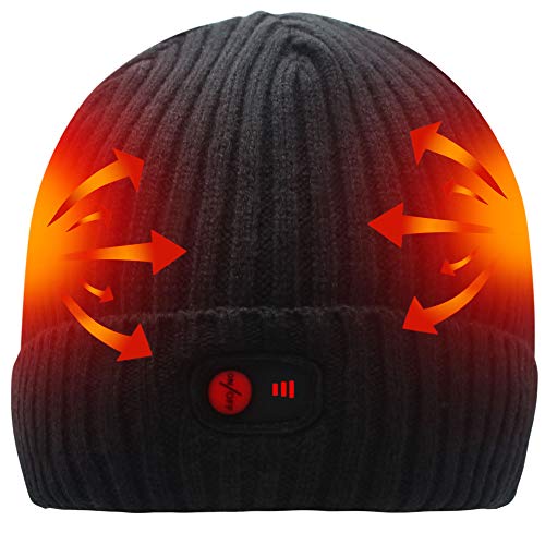 Svpro Wiederaufladbare Batterie beheizte Beanie Mütze mit 3 Wärmestufen Männer Frauen Elektrische Heizung Skull Cap Waschbar Dicke Strickmützen WarmWinter Mütze Cap von Svpro