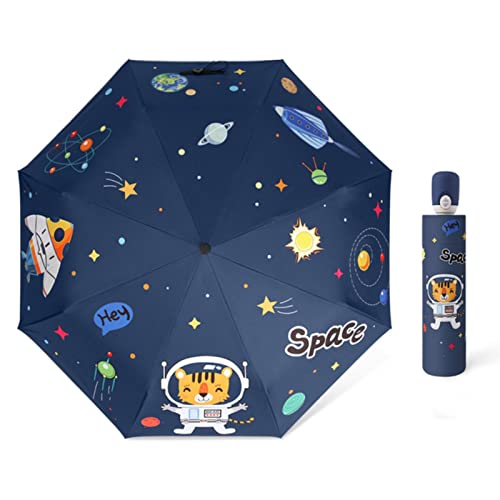 SvriTe Automatischer Regenschirm für Kinder, schönes Einhorn, faltbar, winddicht, schwarze Beschichtung, Anti-UV-Sonnenschirm für Mädchen und Jungen, Regenschirm, Navy Tiger von SvriTe