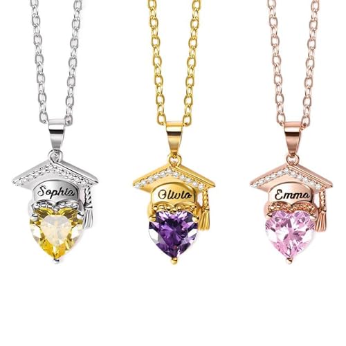 Svyqwmz Abschlussgeschenke für Frauen Personalisierte Namenshalskette Halskette mit Abschlussmützenanhänger Geburtsstein-Schmuck Klasse von 2025 von Svyqwmz