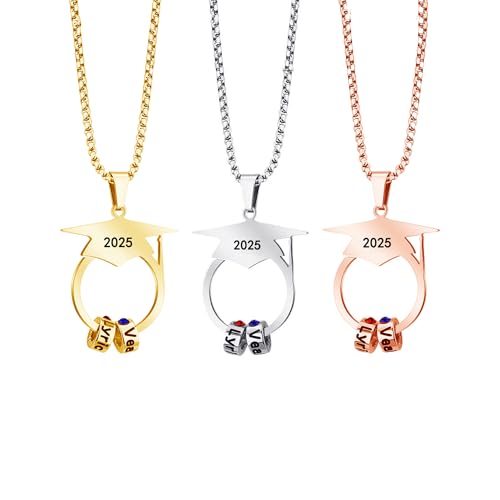 Svyqwmz Abschlussgeschenke für Frauen Personalisierte Namenshalskette Halskette mit Abschlussmützenanhänger Geburtsstein-Schmuck Klasse von 2025 von Svyqwmz