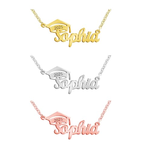 Svyqwmz Abschlussgeschenke für Frauen Personalisierte Namenshalskette Halskette mit Abschlussmützenanhänger Schmuck Klasse von 2025 von Svyqwmz
