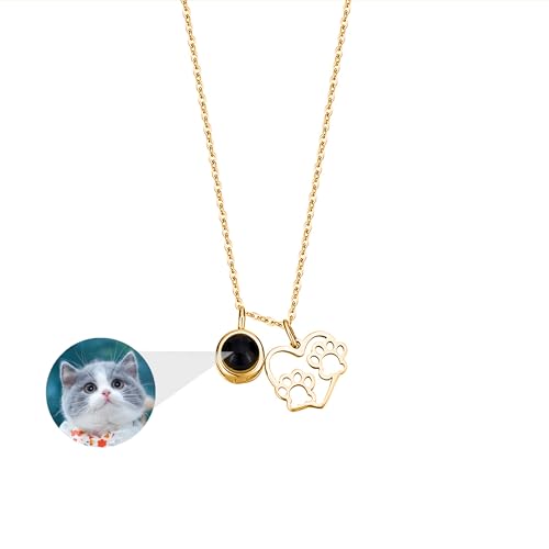 Svyqwmz Haustier Foto Halskette Personalisierte Hund Katze Pfote Anhänger Halskette Foto Projektion Halskette Gedenkschmuck für Frauen Männer von Svyqwmz