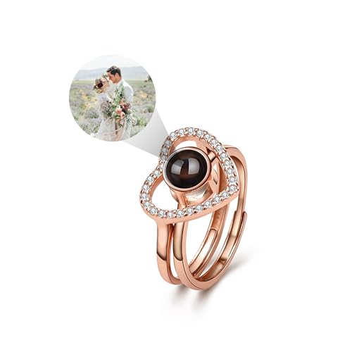 Svyqwmz Personalisierte Foto Projektion Ring Ich liebe dich in 100 Sprachen Herz Ring benutzerdefinierte Ringe mit Bild innen Memorial Geschenke für Frauen von Svyqwmz