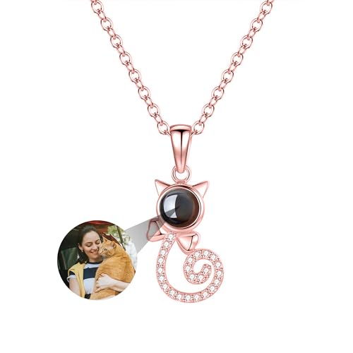 Svyqwmz Personalisierte Katze Anhänger Foto Projektion Halskette Ich liebe dich in 100 Sprachen Halskette Gedenkschmuck für Frauen Männer Familie Freund von Svyqwmz