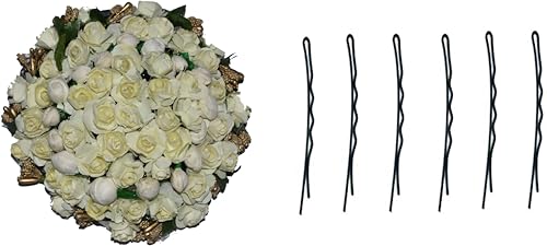 Swadeshi Desire Blumen-Gajra-Haarschmuck für Damen und Mädchen, Weiß (mit 06 Bob-Ansteckern) von Swadeshi Desire