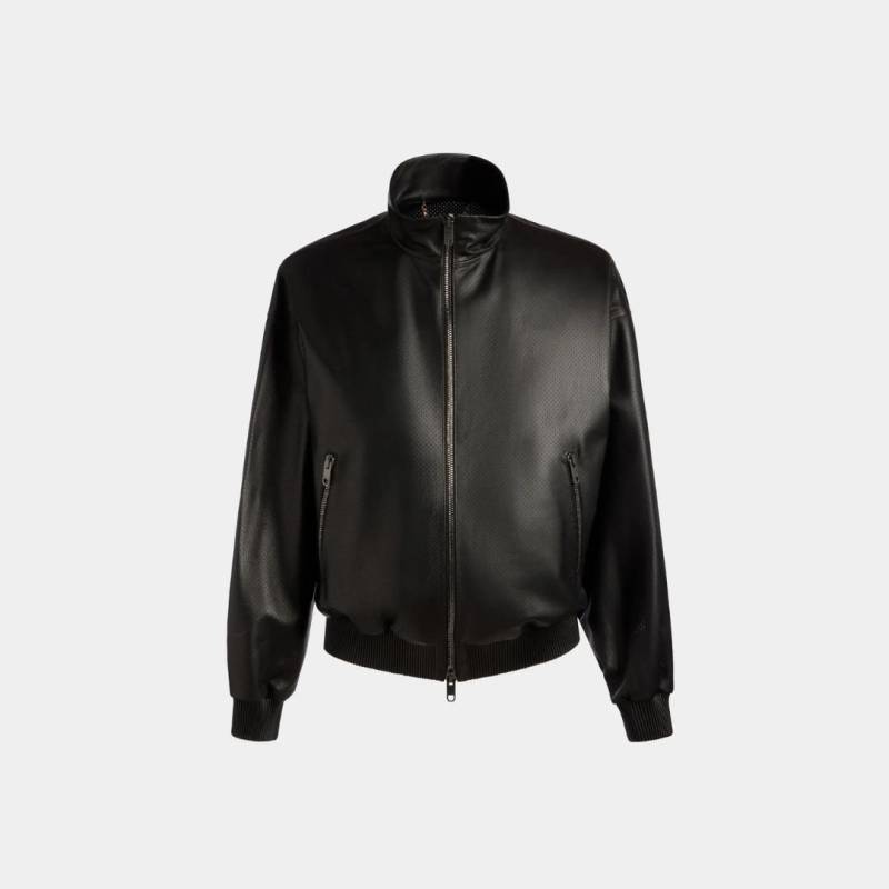 Men Brody Travel Collection Men's Perforated Black Leather Blouson Jacket von SwaggeroutfitsStore