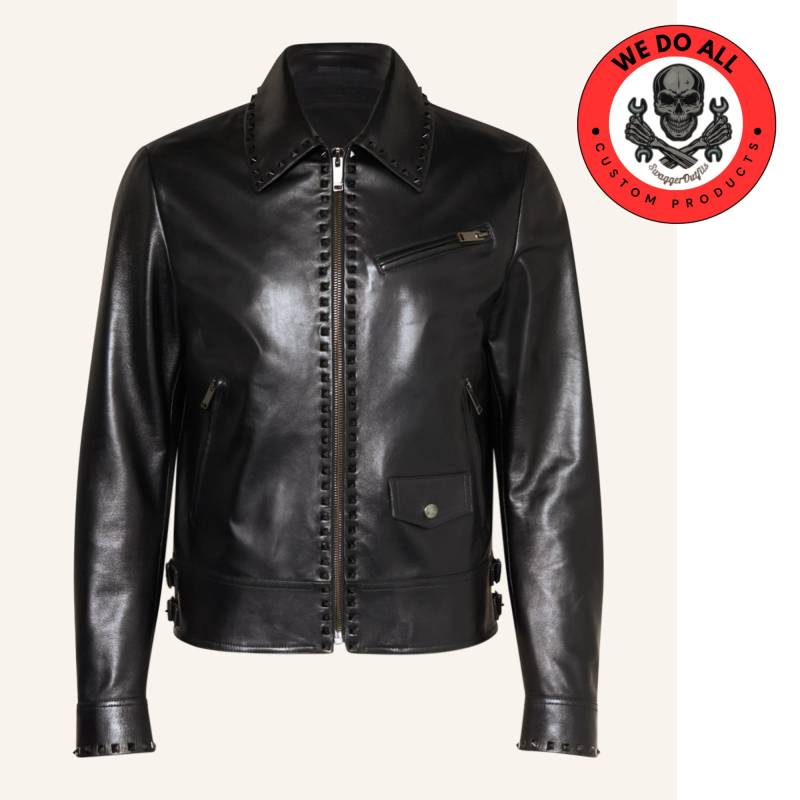 Men's Swaggeroutfits Rockstud Leather Jacket - Classic With A Rock Edge von SwaggeroutfitsStore