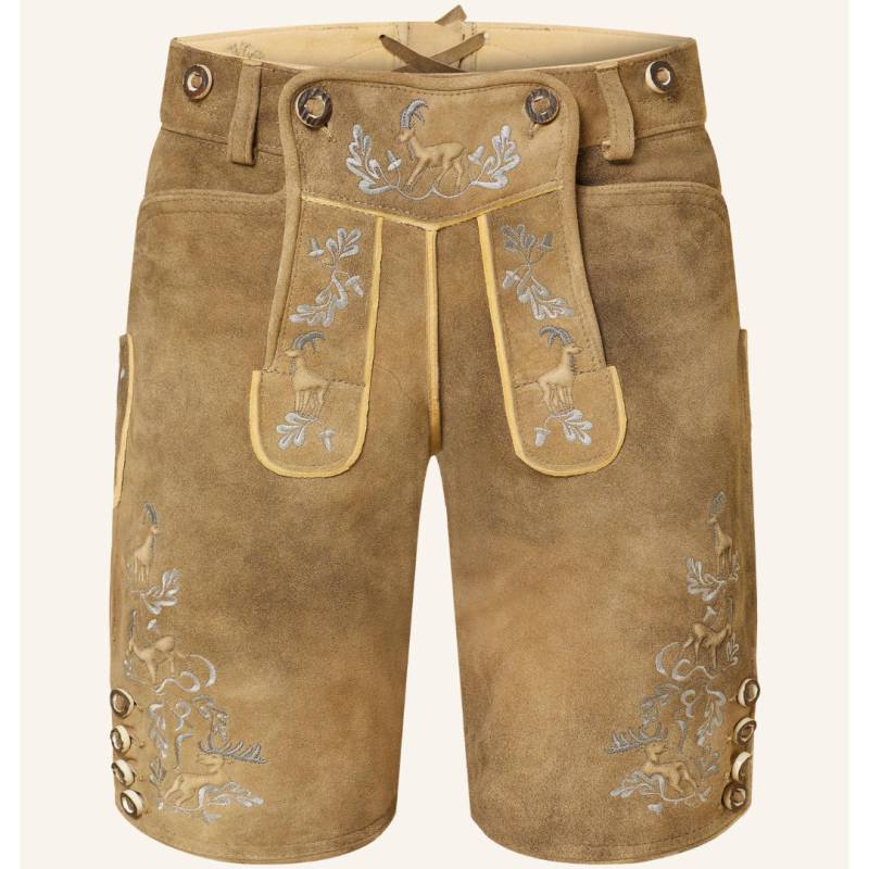 Oktoberfest Trachtenlederhose - Wildleben Khaki Embroidered Bavarian Leather Shorts For Men, Traditional Outfit von SwaggeroutfitsStore