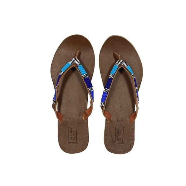 Swahili Coast Ledersandalen mit Perlen - ATLAS - Multi & Blue von Swahili Coast