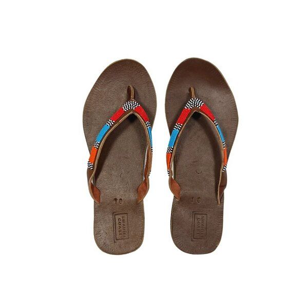 Swahili Coast Ledersandalen mit Perlen - ATLAS - Multi & Blue von Swahili Coast