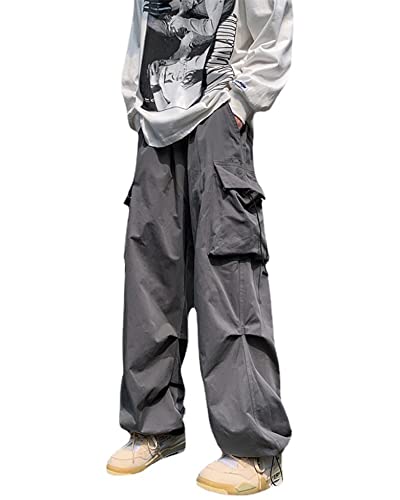 Swahugh Cargohose für Herren Fallschirmhose Elastische Taille Pattentaschen Hip Hop Baggy Haremshose Leicht, GRAU, XXL von Swahugh