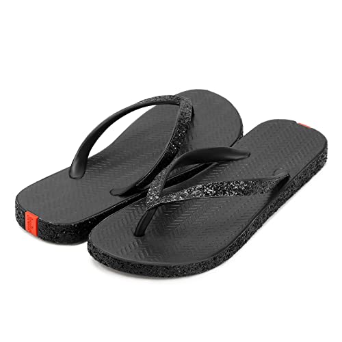Swalker Glitzer Damen Flip Flop Sandale aus recycelten Materialien, Schwarz, 40.5 EU von Swalker