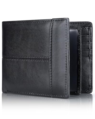 Swallowmall Ledergeldbörse für Herren, Bifold Wallets Herren Echtes Leder RFID-blockierende Herren-Geldbörse, 172-schwarzer Reißverschluss, Classic von Swallowmall