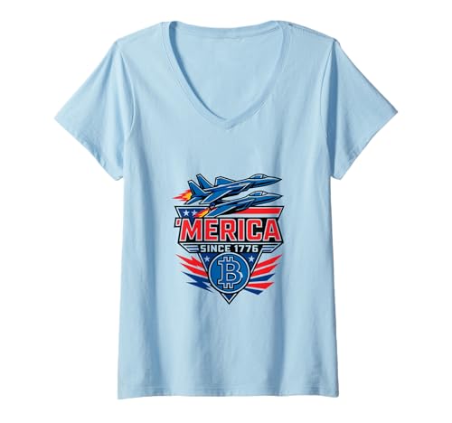 Damen Merica Since 1776 Adler und Gator Shirt mit Bitcoin Burgern T-Shirt mit V-Ausschnitt von Swampstrong Threads