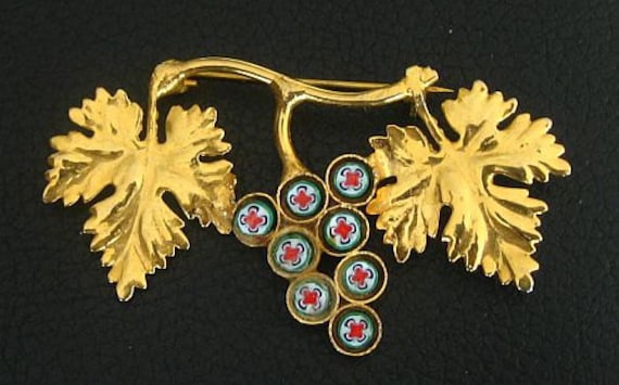 Vintage Mikro-Mosaik Brosche Jugendstil-Weinrebe, Italien von SwanCollection