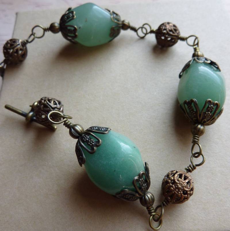 Aventurin Nugget Armband Mit Vintage Inspiriert Messing Aventurin Nugget Armband Mit Vintage Inspiriert Messing von SwanDiveJewelry