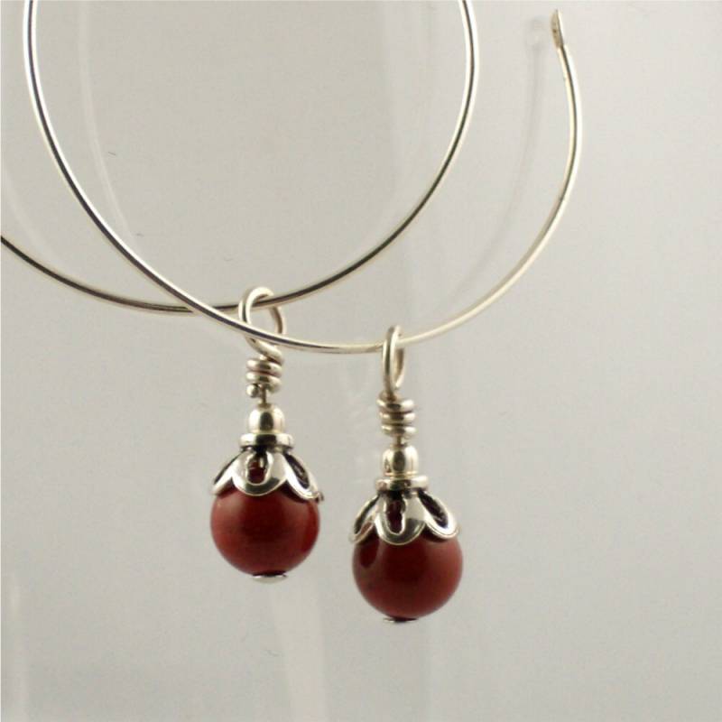 Rotem Jaspis Tropfen Auf Silber Creolen Rotem Jaspis Tropfen Auf Silber Creolen von SwanDiveJewelry