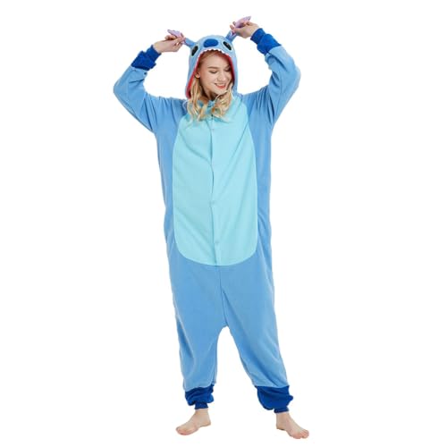 Swanka Jumpsuit Onesie Halloween kostüm Pyjama Overall für Fasching Karneval Damen Herren Erwachsene(L, Blau 2) von Swanka