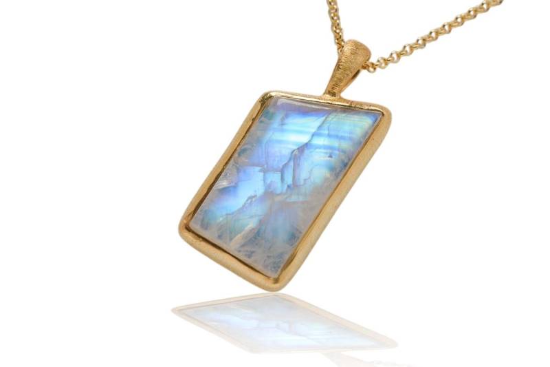 37mm Mondstein 18K Gold/Silber Anhänger. Regenbogenmondstein von SwankyElements