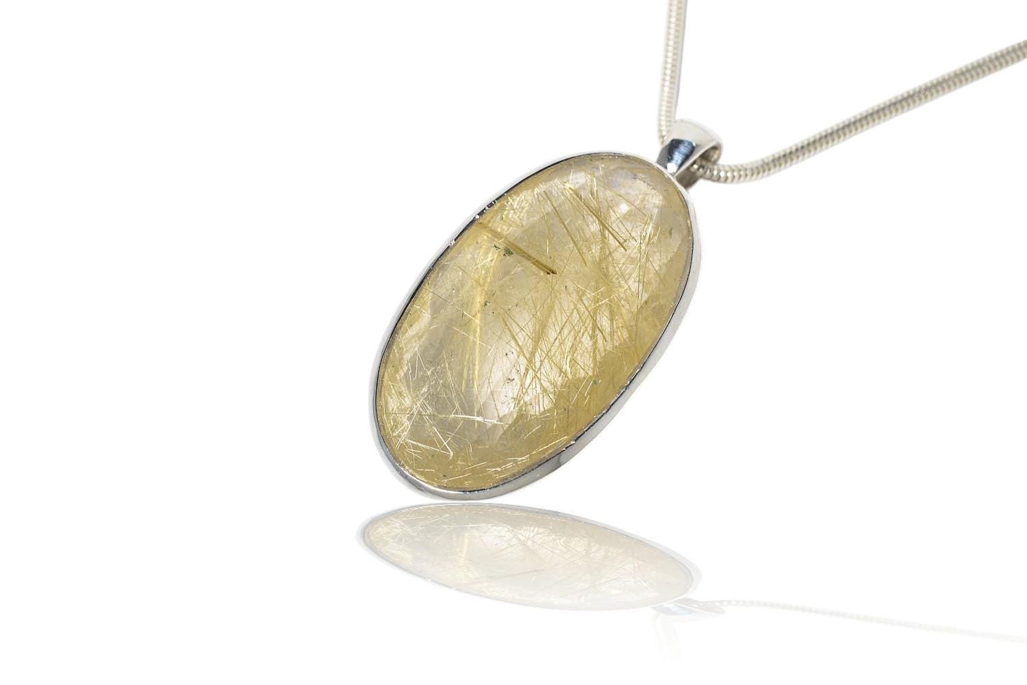 Facettierter Rutilquarz Silber Anhänger. 41mm Länge von SwankyElements