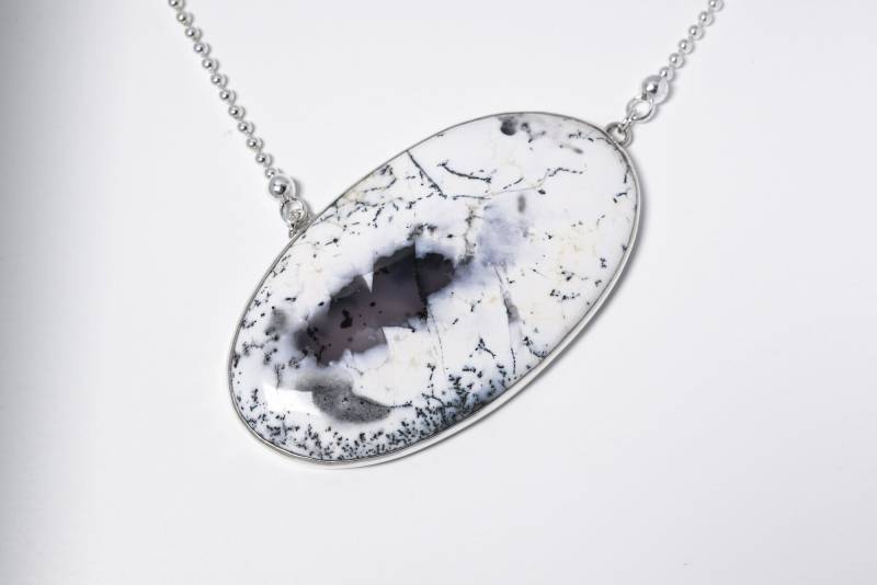 Großer Dendriten-Achat/Dendriten-Opal Anhänger An Silberkette Großer Dendriten-Achat/Dendriten-Opal Anhänger An Silberkette von SwankyElements