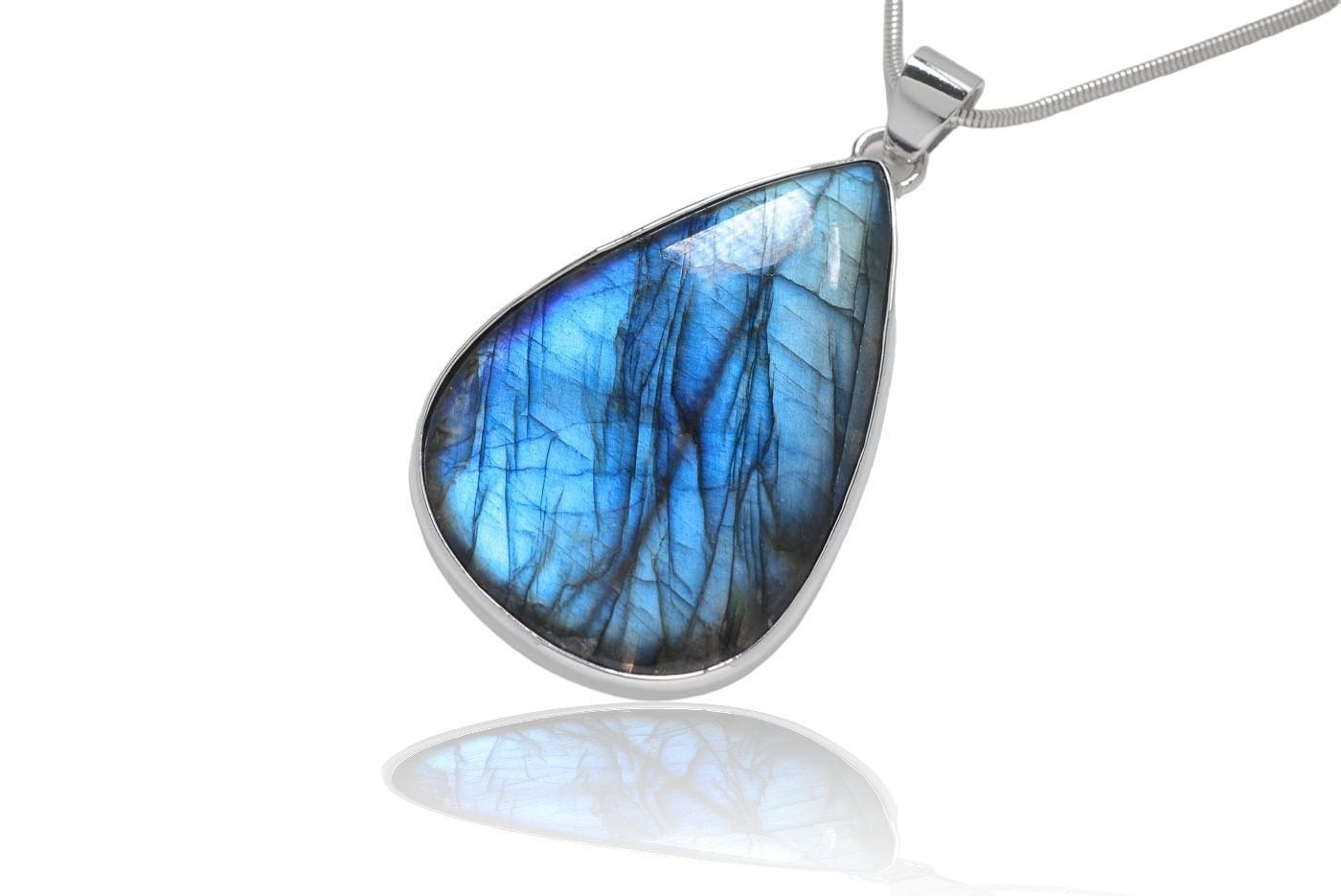 Großer Labradorit Silber Anhänger 63mm von SwankyElements