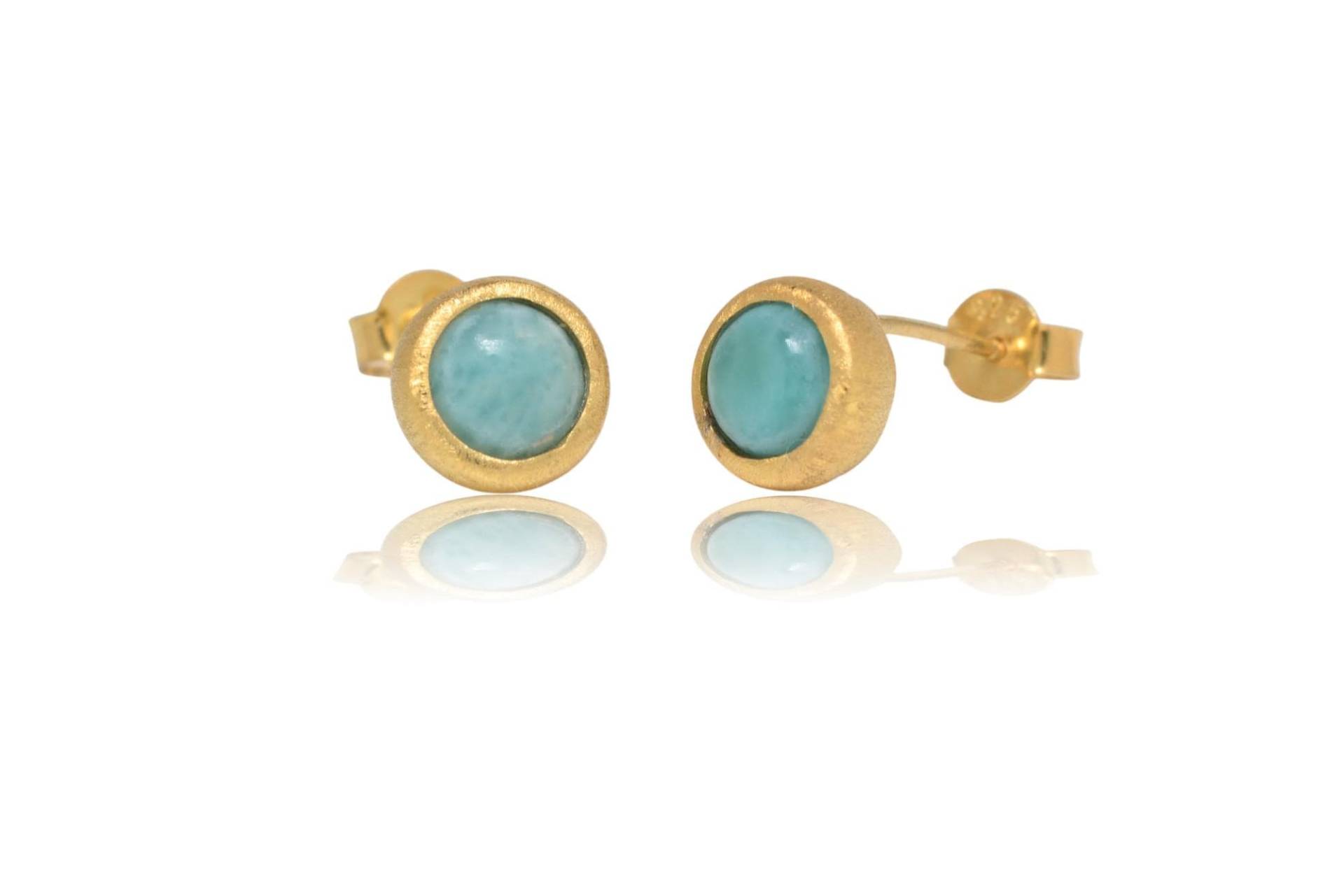 Larimar 18K Gold/Silber Ohrstecker. 8mm von SwankyElements