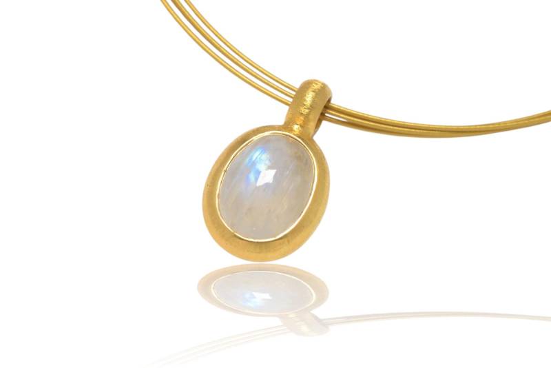 Mondstein 18K Gold/Silber Anhänger. 18mm. Regenbogenmondstein. Vergoldet Mondstein 18K Gold/Silber Anhänger. 18mm. Regenbogenmondstein. Vergoldet von SwankyElements