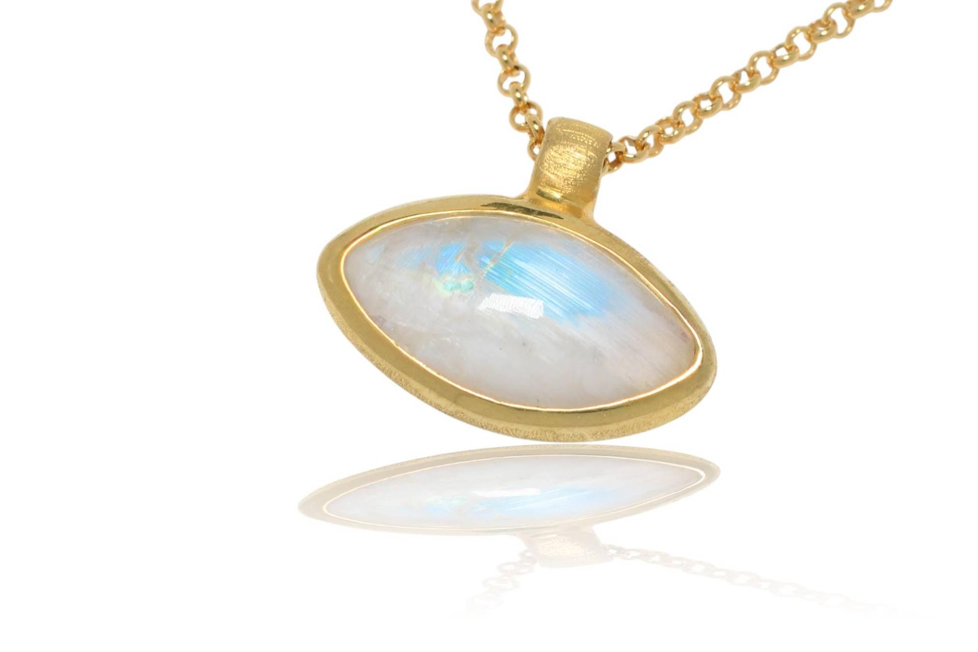 Mondstein 18K Gold/Silber Anhänger. Regenbogenmondstein, Breite 20mm von SwankyElements