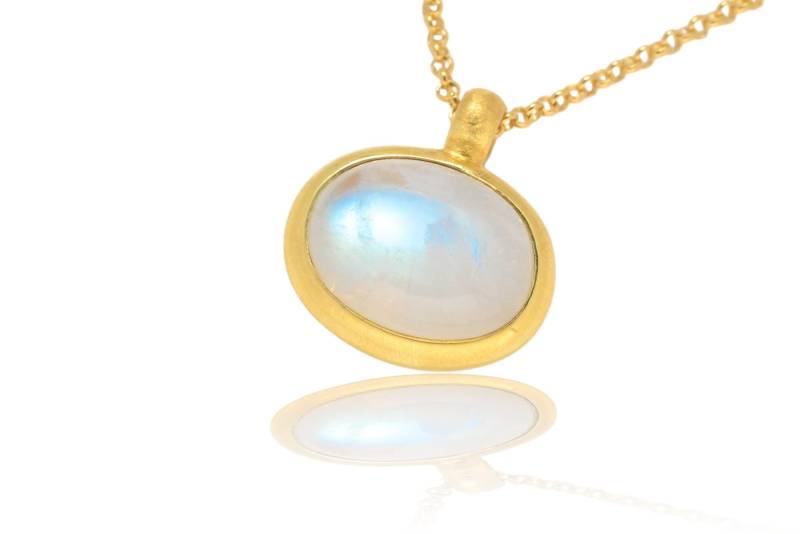 Mondstein 18K Gold/Silber Anhänger. Regenbogenmondstein. Vergoldet von SwankyElements