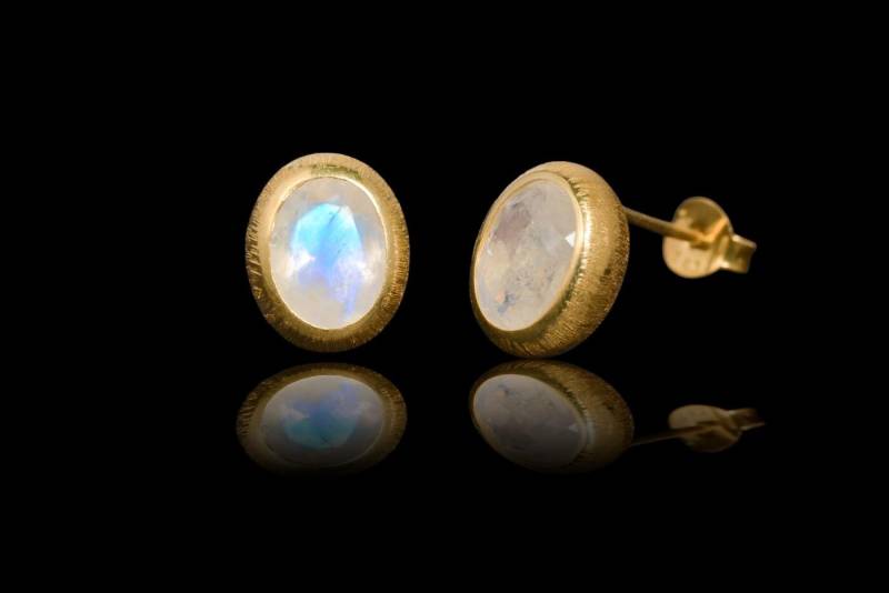 Mondstein 18K Gold/Silber Ohrstecker, Regenbogenmondstein von SwankyElements