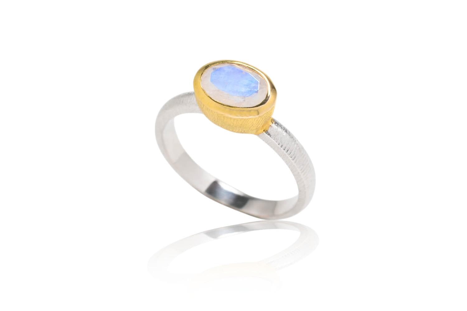 Mondstein Silber/Gold Ring. Regenbogenmondstein von SwankyElements